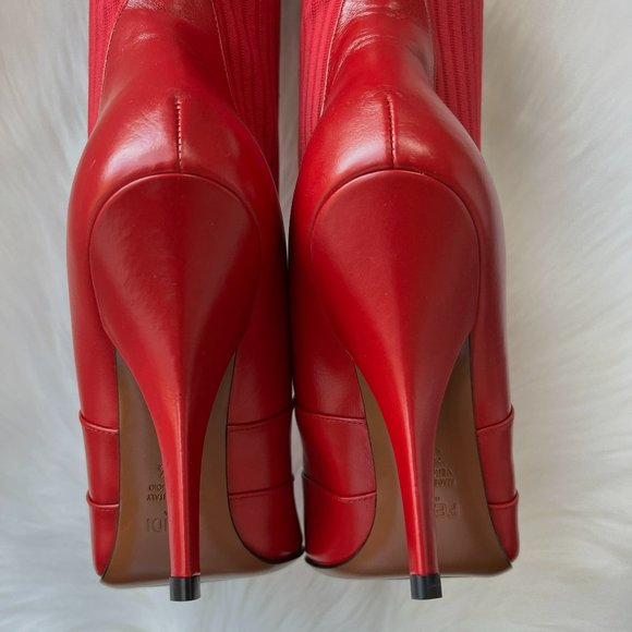 FENDI Women's Red Leather Thigh High Boots Size 38 1/2 - Picture 9 of 14